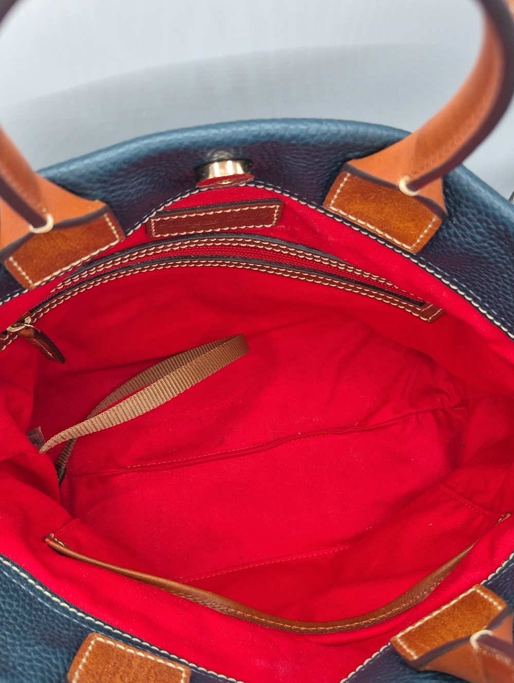 Dooney & Bourke Deep TEAL Pebble Leather Drawstring Satchel PURSE with Tan Trim - Picture 6 of 11